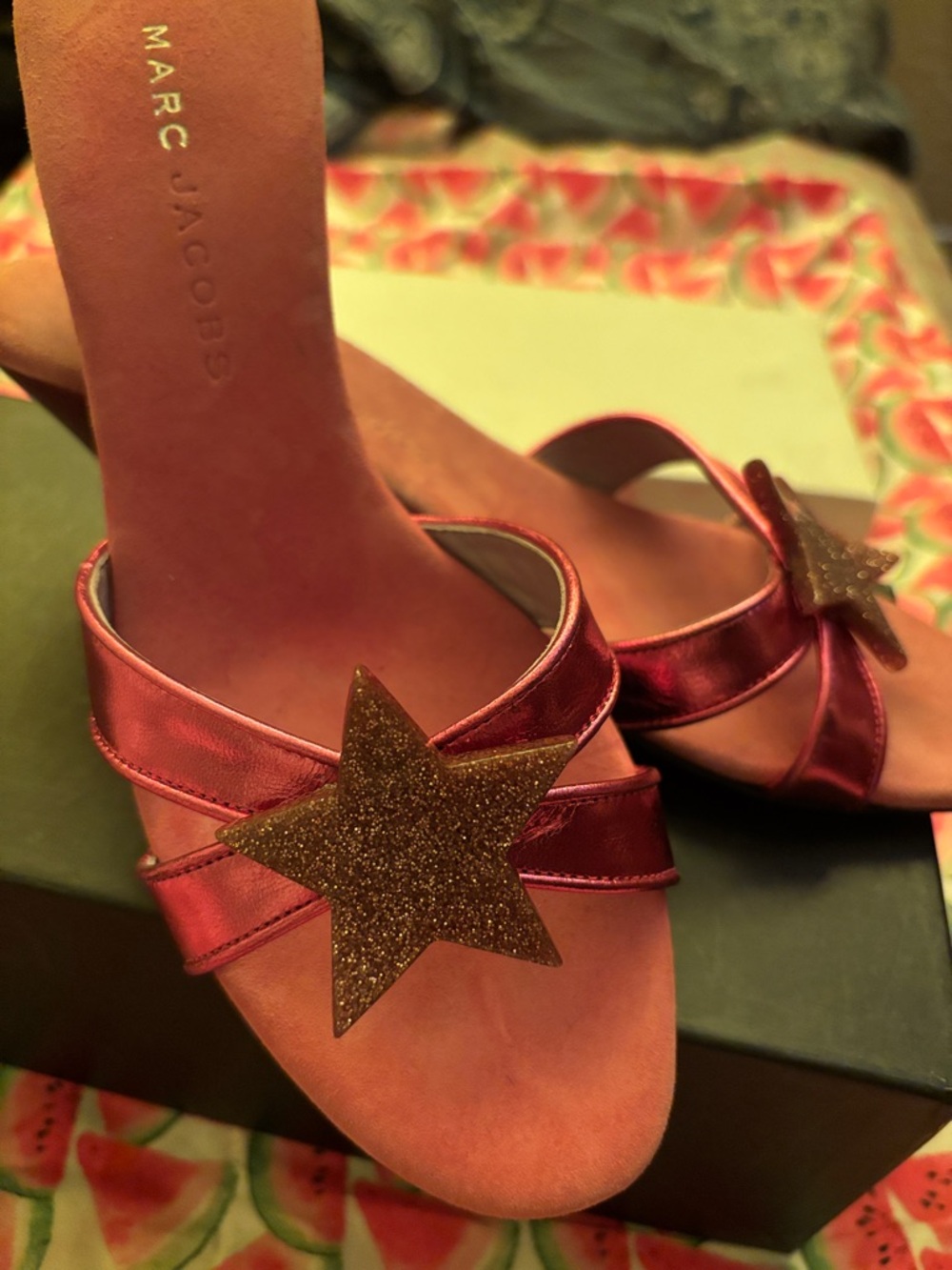 Marc Jacobs Metallic Pink Star-Embellished Slide Mules - Picture 3 of 4